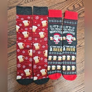 NWOT Mens Christmas Festive Beer and Santa Socks - Red and Black